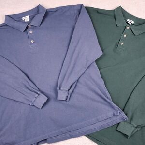 LAL Polo Shirt Men 3XL Blue Green Long Sleeve Cotton Classic Casual Dad Big Tall